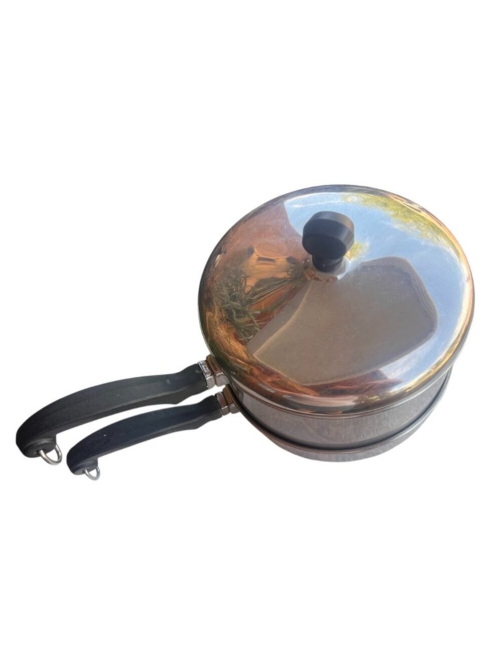 FarberWare Double Boiler Pan Set W/ Lid  2 Quart Aluminum Clad SS Hanging Rings